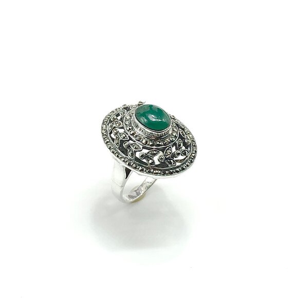 LUX - Big Victorian Cocktail Party Style Sterling Silver Stone Ring ! - Picture 1 of 10
